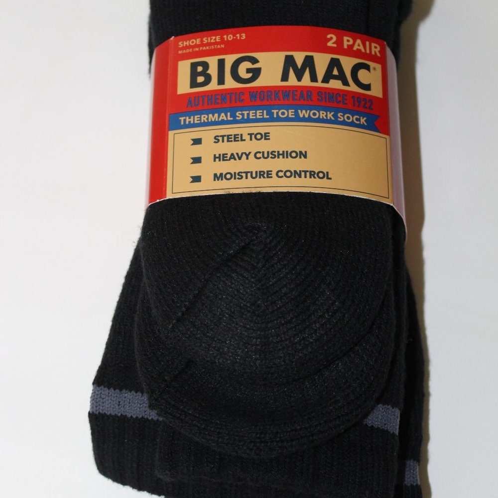 Men's Big Mac Thermal Steel Toe Work 2 Pair Socks - Shoe Size 10-13